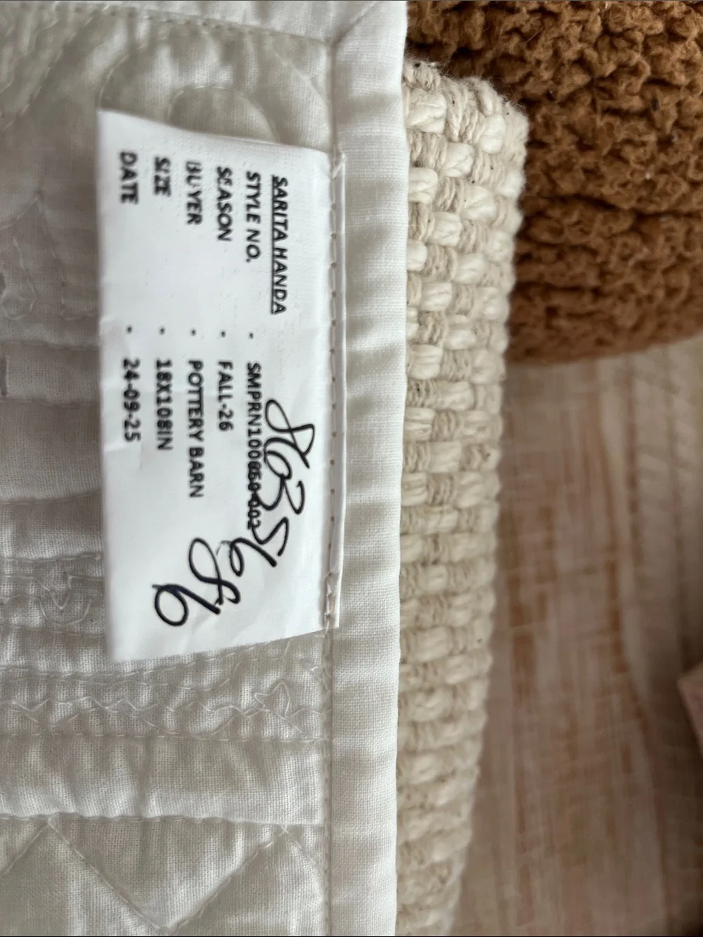 Quilted Pottery Barn  white  table runner 18X108 inches